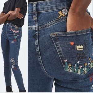 embroidered high waisted jeans.